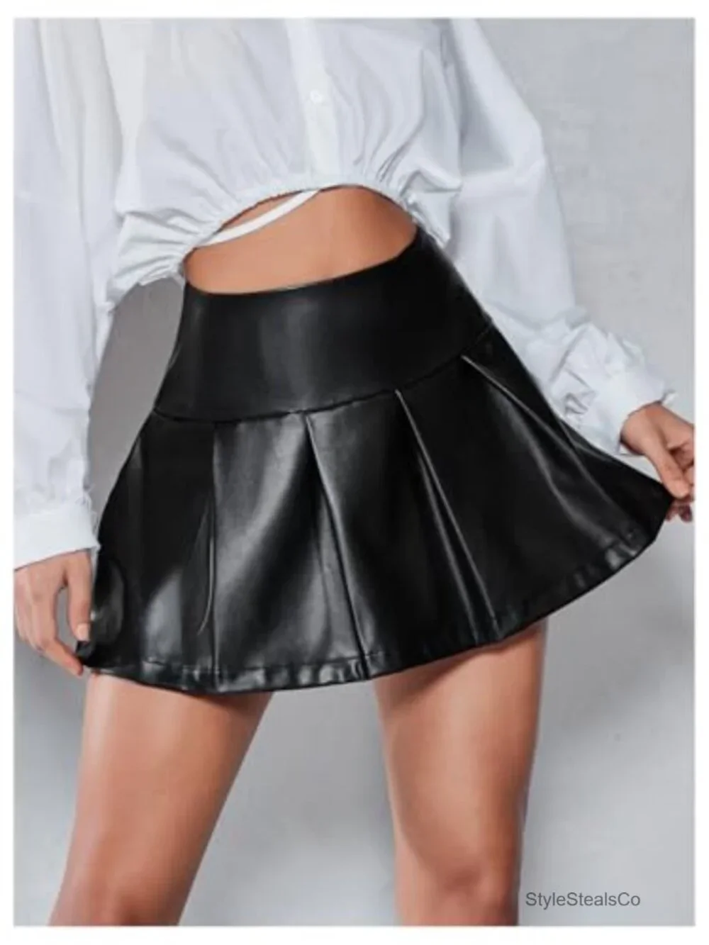 Faux Leather High Waisted Pleated Mini Skirt Club Party Goth